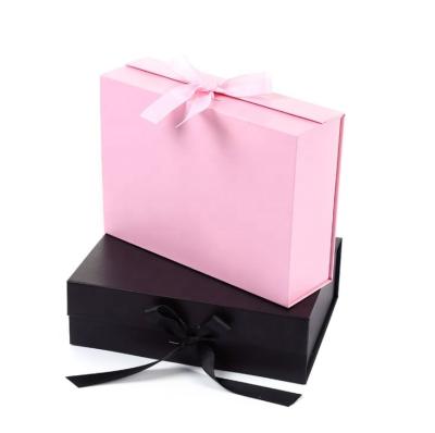 China Recycled Yuteng Custom Magnet Flat Pack Luxury Magnetic Folding Gift Box Materials Kraft Paper Box With Ribbon for sale