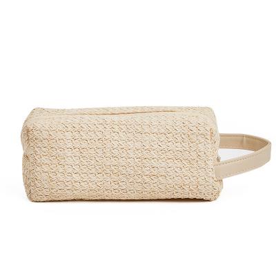 China Fashion Natural Storage Knitted Travel Zipper Cosmetic Bag RU Cosmetic Bag Straw Makeup Pouch Wash Toiletry Fashion for sale