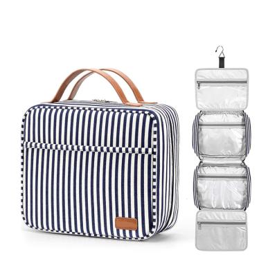 China RU Lunch Portable Separation Canvas Makeup Dry Wet Bag And New Cooler Striped Bag Large Capacity Canvas Wash Bag With Hook for sale