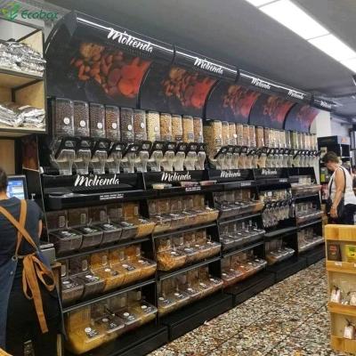 China Single Sided Candy Shop Bulk Nuts Candy Grain Shelves Dry Cereal Spice Food Rack With Bins for sale