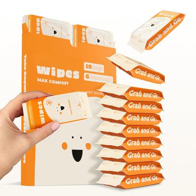 China 99% Water Biodegradable Wet Wipes Portable Mini Baby Wipes For Travel 60pcs 15*20cm for sale