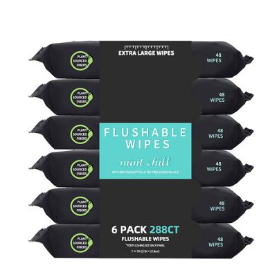 China Plastic Free Mint Flushable Wet Wipes 100% Plant Sourced Fibers Toilet Cleaning Wipes for sale