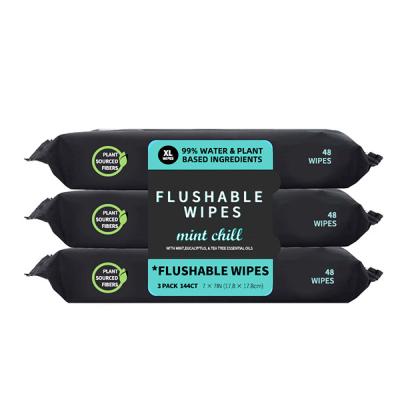 China Plant Based Fibers Adult Flushable wet Wipes Infused With Mint & Vitamin E for sale