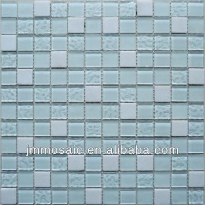 China 4mm / 6mm / 8mm White Stone Mosaic Mix Glass Mosaic Tile Flooring for sale