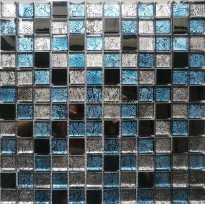 China Parquet MOSAIC 23x23x8MM Luxury Gold Leaf Blend Stainless Steel Glass Mosaic for sale