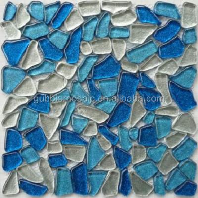 China Large Size Glitter Flooring Paver Glass Mosaic Slab Pebble Glass Mosaic Slab for sale