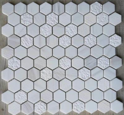 China Parquet Hot Sale Premium Grade Hexagon/Honey Paint Surface Textured Finish Carrara White Marble Mosaic Slab For Barthroom/Wall GB-M564HX for sale