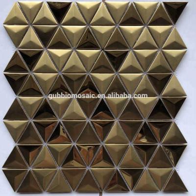 China 3D parquet triangle stainless steel mosaic tile, brush mix finish surface glossy color gold mosaic tile. GB-3DS659T for sale