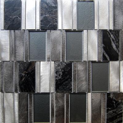 China Gray Silver Color Marble Parquet Dragon Metal Glass Mosaic Slab Brushed Aluminum Mosaic Slab for sale