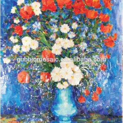 China Exquisite Parquet Hand Cut Glass Mosaic Mural, Flower Artwork Pictuer Refined Glass Mosaic GB-HC563F USD 60 - USD 380 for sale