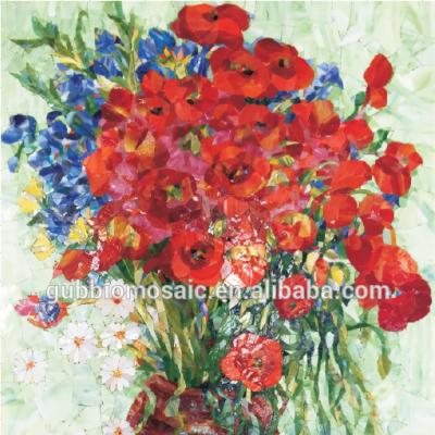 China Exquisite Parquet Hand Cut Glass Mosaic Mural, Flower Artwork Pictuer Refined Glass Mosaic GB-HC258F USD 150 - USD 380 for sale