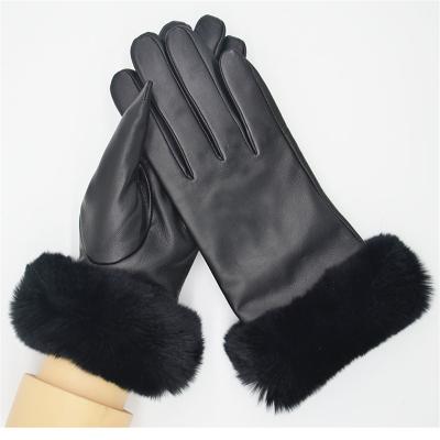 China Plain Factory Hot Sale Fashion Gloves Custom Leather Gloves Rex Rabbit Fur Leather Gloves Long for sale