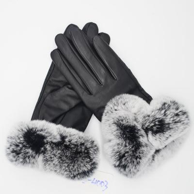 China Factory Sale Warm Rex Plain Rabbit Fur Gloves Genuine Leather Gloves Custom Made Leather Gloves for sale