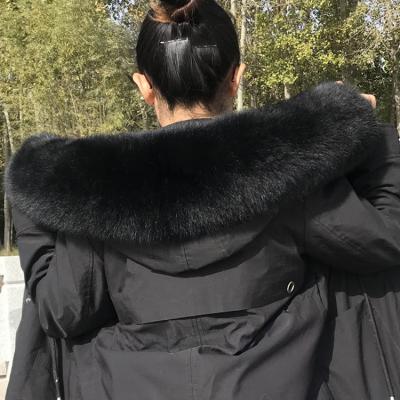 China Fluffy Heavy Density Customized Fashion Women Coat Warm Fluffy Fox Fur Collar Down Jacket Fur Collar for sale