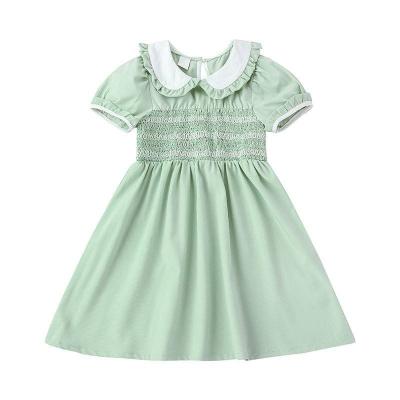 China Washable Princess Style Girls Summer Dresses Smocked Cute Clothes Short Sleeves Doll Collar Dress For Babies for sale