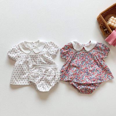 China Breathable Wholesale 0-3 Years Babies Dress Summer Toddler Infant Baby Clothes Set Floral Dress With Shorts for sale