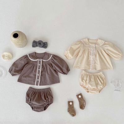 China Cotton Baby Autumn Long Sleeve Shirt Suit Breathable Wide Open Half Button Collar + Briefs Pants for sale