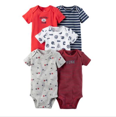 China Breathable Soft Cotton 5Pieces Baby Jumpsuit Shortsleeve Summer Baby Clothes Toddler Newborn Clothing Set for sale