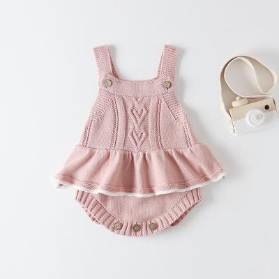 China Cotton Ins Style Pattern BABY Sweater Jumpsuit Plain Knitting Pink Ruffled Toddler Outfit Rompers For Little Girls for sale