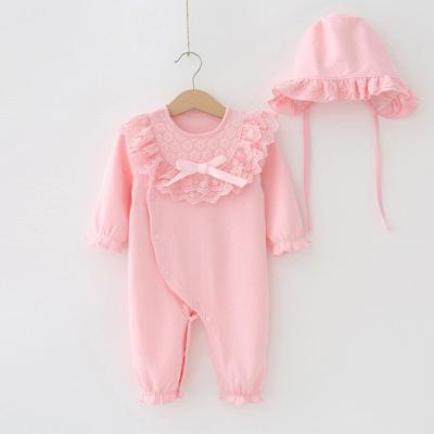 China Cotton 100% Wholesale Autumn Loose Spring Infant Rompers Lace Up 100%cotton Princess Newborn Baby Clothes Baby Rompers Jumpsuit for sale