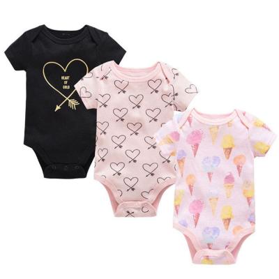 China Wholesale 100% Cotton Baby Toddler Overalls Summer Short Sleeve 100% Baby Romper 3 Pieces Romper Set for sale