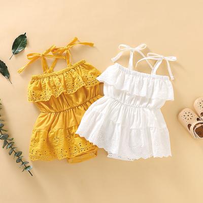 China wholesale 95% cotton baju baby lace ruffle romper summer sleeveless sling dress kids clothes baby outfit for sale