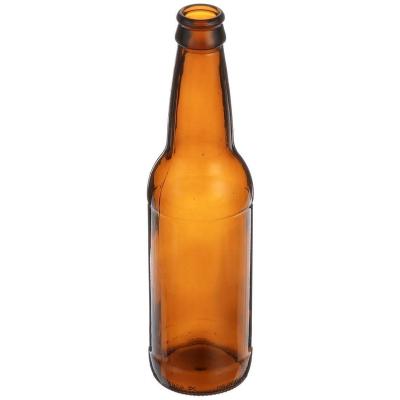 China Beverage 12 oz round glass beer bottle 26 mm lever-crown neck, amber for sale