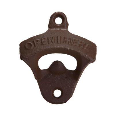 China Viable Custom Wholesale Antique Novelty Engraved Cast Iron Wall Mounted Bottle Opener for sale