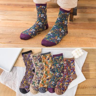 China Antibacterial Wholesale Japanese Fashion Crew Tube Flower Socks Casual Cotton Women Colorful Breathable Embroidered Socks Retro for sale