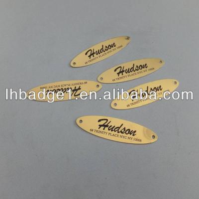 China Sustainable Gold Aluminum Handbag Tags , Garment Copper Label Custom Sewing Tag for sale