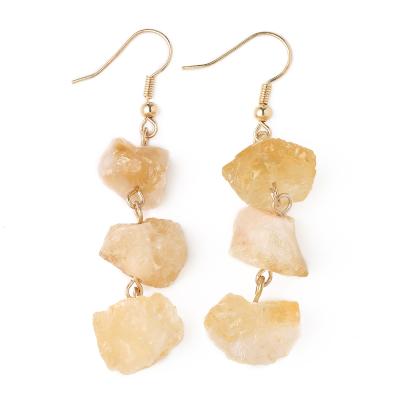 China Wholesale Trendy Natural Yellow Fashion Gemstone Irregular Earring Crystal Citrine Quartz Drop Earrings for sale