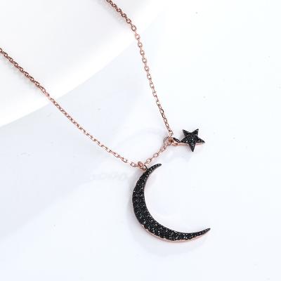 China Hot Sale Environmental Friendly Fashion Elegant Moon Shape Classic Silver Pendant Necklace For Women Party Metal Silver Necklace for sale