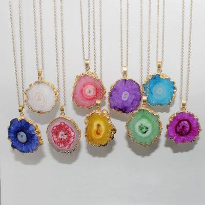 China Wholesale Fashionable Tasty Sun Flower Gem Stone Pendant Healing Agate Stone Necklace For Women Gifts for sale