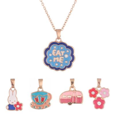 China Cute eat me cute replaceable independent card of alloy drip luster process pendant necklace set children's cartoon accessories necklace for sale