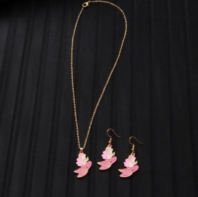 China 2021 Fashionable Simple Colorful Fresh Cute Mermaid Necklace Ring Set New Environmentally Friendly Alloy Lovely Princess Children'S for sale