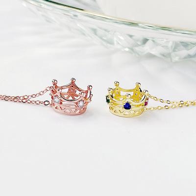 China Wholesale FASHIONABLE 925 Sterling Silver Zircon Diamond Gold 18k Gold Elegant Luxury Crown Adjustable Pendant Necklace Women for sale