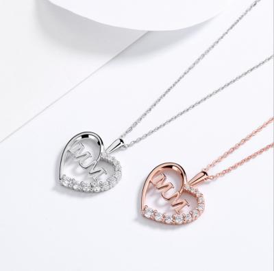 China Luxury American European High Quality 925 Sterling Silver Rose Gold Silver Diamond Mom Mum Heart Jewelry Necklace for Mom Mather's Day Gift for sale