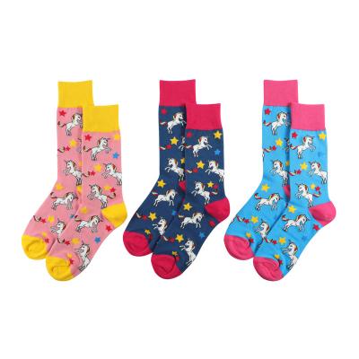 China Unisex 100% Cotton Breathable Unicorn Christmas Stockings Sports Socks for sale