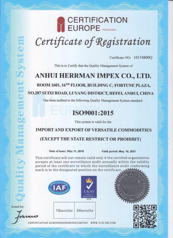 ISO 9001:2015 - Anhui Herrman Impex Co., Ltd