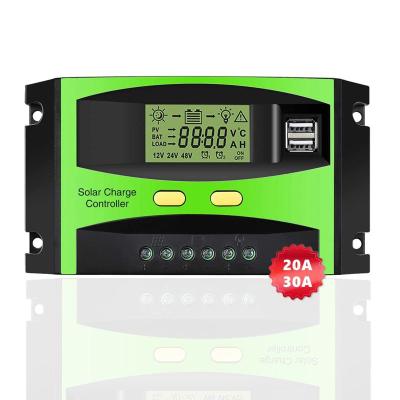 China Wind Controller New 12/24V 20A 30A Intelligent Automatic Optimal Solar Panel Battery Regulator With Dual USB PWM Solar Charging Controller for sale