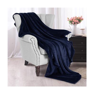 China Flannel Fleece Blanket Throw Anti-pilling Custom Knitted Super Soft Solid Plush 100% Polyester Microfiber Warm Navy Blue All Colors For Kids for sale