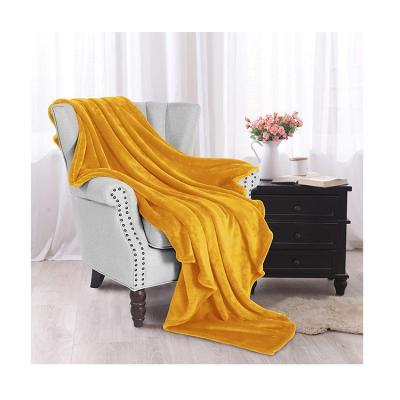 China Anti-pilling Flannel Fleece Blankets Throw Bedsure Custom Mustard Yellow Knitted Super Soft Solid 100% Polyester Microfiber Plush Warm for sale