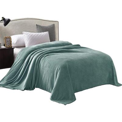 China Customed Anti Pill Knitted Flannel Microfiber Polyester Roll Fleece Fabric Solid Color Celadon High Quality Super Soft Warm For Bed Sheets for sale