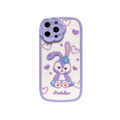 China 3D Flower Shockproof Lens Purple Rabbit TPU Phone Case For Iphone 11 12 13 pro Max Cartoon X XS XR Cute Soft Shell for sale