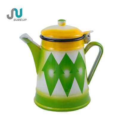 China New Design Vacuum Thermos Flask Enamel Green Color Sustainable Coffee Pot Luxury Enamel Coffee Jug for sale