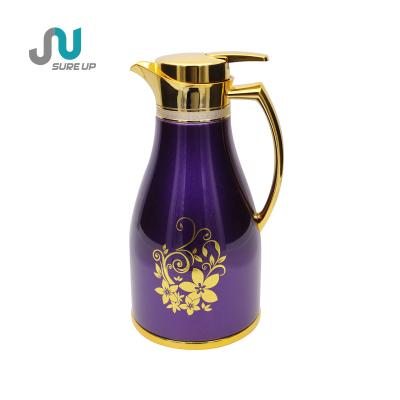 China Durable Woven Rattan Design Vacuum Flask Middle East Metal Body With Liner Glass Refill Vacuum Arabic Coffee Pot for sale