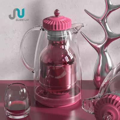 China Business Coffee Pot Liner Thermos Jug Transparent Pink Glass Plastic Vacuum Insulated Flask for sale