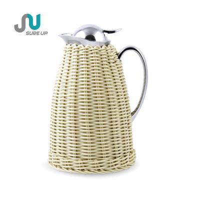 China Viable Rattan Wrapping Personalized Creative Coffee Jug Glass Coffee Pot Thermos for sale