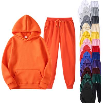 China 2020 Anti-wrinkle Men Sport Solid Color Pullover Hoodie Set Two Piece Hoodie And Sweatpants for sale