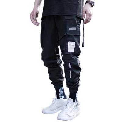 China Durable 100 Multi Pockets Polyester Joggers Mens Brand Black Waterproof Loose Strap Sports Work Cargo Pants for sale